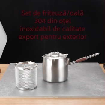 Fier de prăjit exterior din oțel inoxidabil 304, cu oală ridicată pentru tăiței, coș de prăjit și recipient de filtrare a uleiului, 2 L, cu mâner, multifuncțional