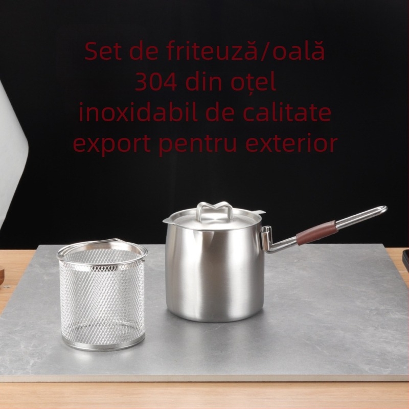 Fier de prăjit exterior din oțel inoxidabil 304, cu oală ridicată pentru tăiței, coș de prăjit și recipient de filtrare a uleiului, 2 L, cu mâner, multifuncțional