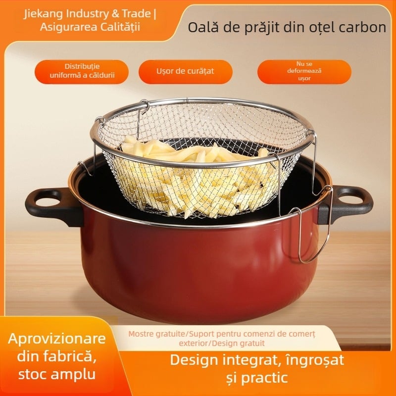 Friteuză de uz casnic cu coș din plasă pentru cartofi prăjiți și pui – oală multifuncțională