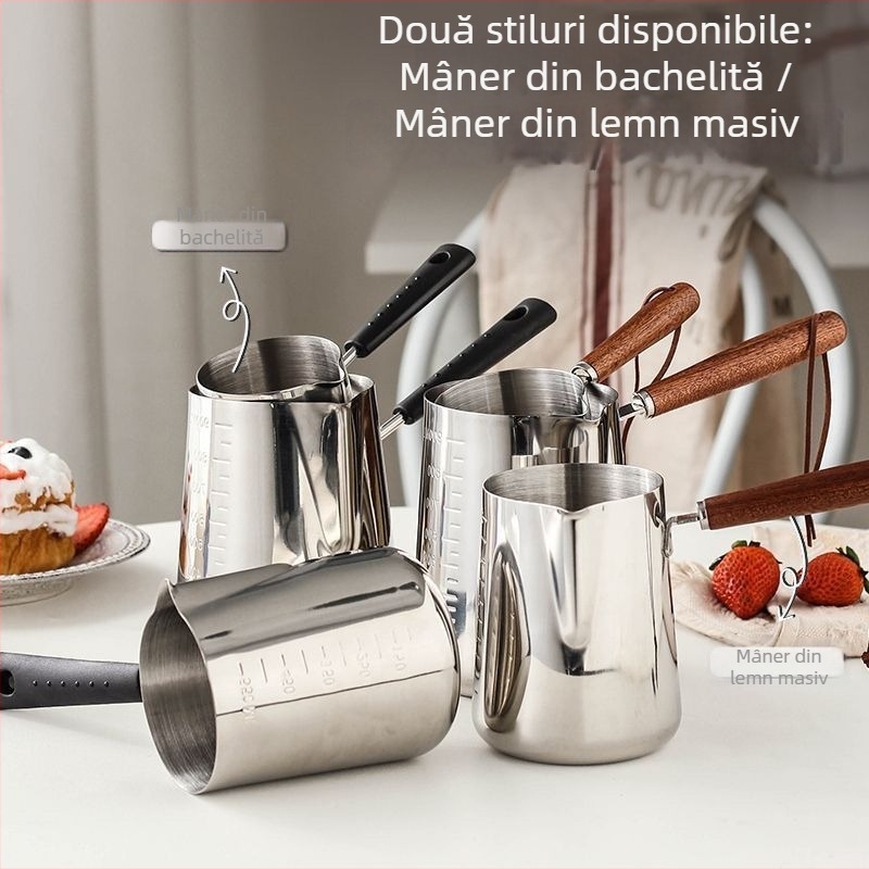 Vas din oțel inoxidabil 304 pentru prepararea ceaiului și încălzirea laptelui, mic vas pentru turnarea uleiului, compatibil cu plita cu inducție, cu ceașcă gradată pentru latte art