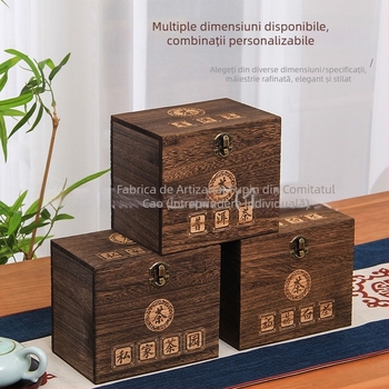 Cutie cadou din lemn pentru ceai Pu'er și ceai Fuding alb – cutie goală pentru ceai vrac