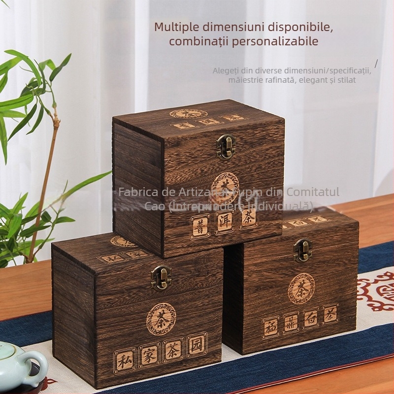 Cutie cadou din lemn pentru ceai Pu'er și ceai Fuding alb – cutie goală pentru ceai vrac