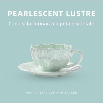 Set din porțelan cu ceașcă de cafea și farfurioară, cu design de petale, cadou elegant pentru ceaiul de după-amiază