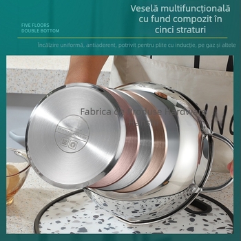Friteuză din oțel inoxidabil 304 pentru tempura – mini friteuză de bucătărie cu capac rabatabil și termometru