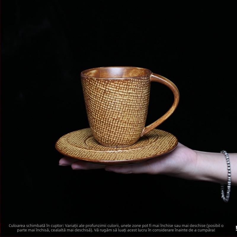 Set de cești de cafea din ceramică cu farfurioară, stil retro japonez, pentru birou și acasă