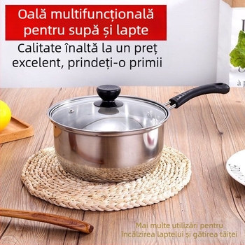 Oală de supă din oțel inoxidabil, în stil coreean, cu insert pentru aburi și oală pentru lapte, cu mâner unic și mâner dublu, vas multifuncțional de gătit