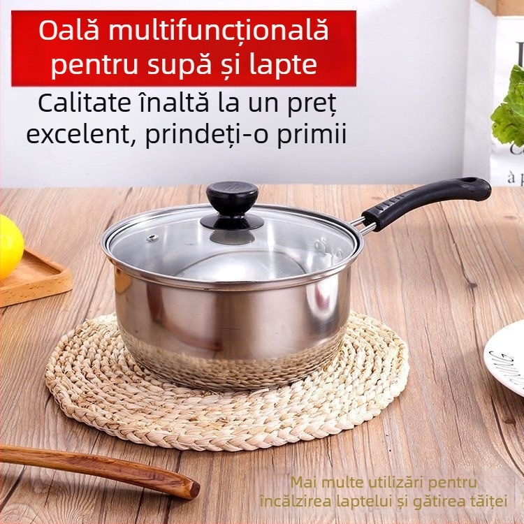 Oală de supă din oțel inoxidabil, în stil coreean, cu insert pentru aburi și oală pentru lapte, cu mâner unic și mâner dublu, vas multifuncțional de gătit