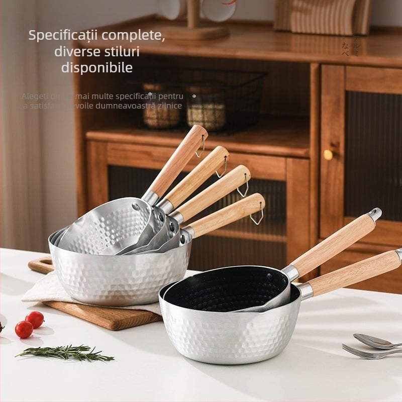 Oală Yukihira japoneză din aluminiu, antiaderentă, pentru gătit tăiței, hot pot picant, tăiței din orez, tăiței instant, și mâncare pentru copii