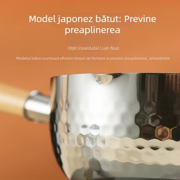 Vas Yukihira din oțel inoxidabil 304, mâner din lemn, netencuit, potrivit pentru hrana de bebeluși, lapte, tăiței instant și supe prăjite