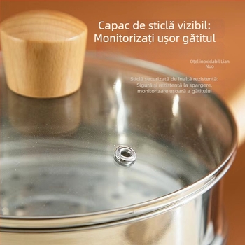 Vas Yukihira din oțel inoxidabil 304, mâner din lemn, netencuit, potrivit pentru hrana de bebeluși, lapte, tăiței instant și supe prăjite