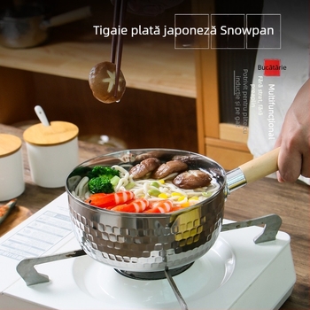Tigaie Sukihira din oțel inoxidabil 410, margine ciocănită, mâner din lemn, mic vas pentru lapte, antiaderent