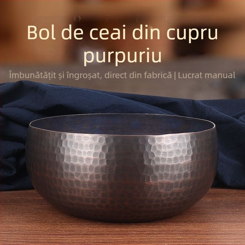 Set de ceai din cupru pur: ceașcă și bol pentru spălarea ceaiului, bazin de apă în stil Zen japonez retro și borcan pentru zațul de ceai, accesorii pentru ceremonia ceaiului