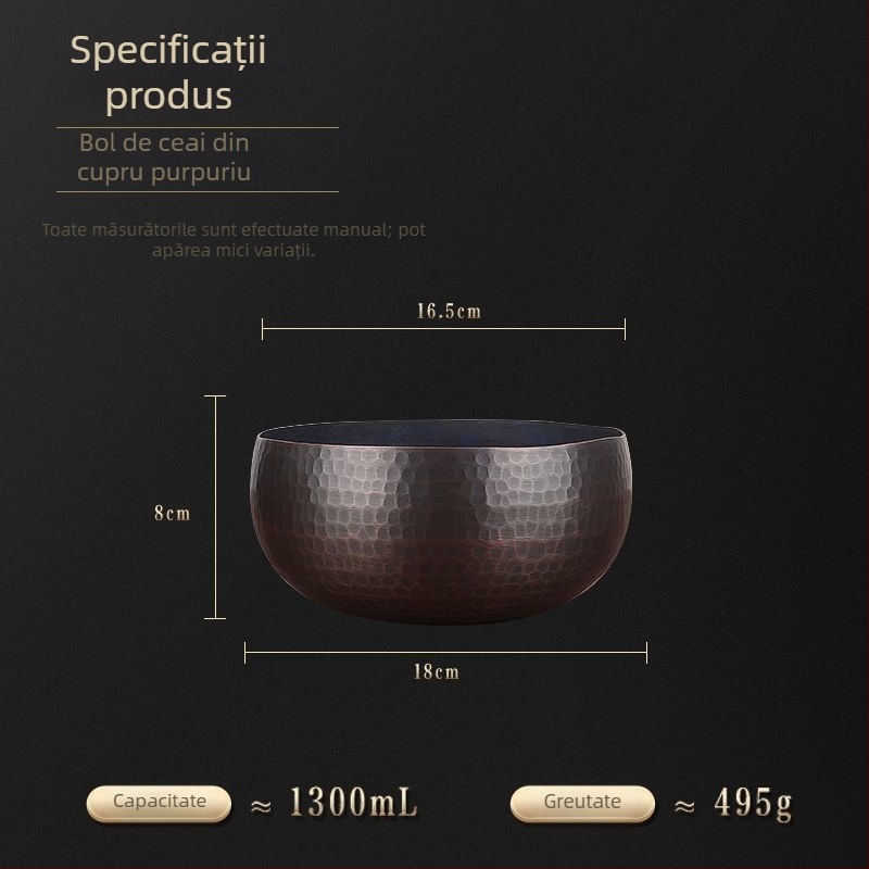 Set de ceai din cupru pur: ceașcă și bol pentru spălarea ceaiului, bazin de apă în stil Zen japonez retro și borcan pentru zațul de ceai, accesorii pentru ceremonia ceaiului