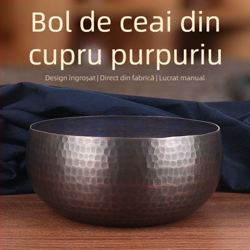 Set de ceai din cupru pur: ceașcă și bol pentru spălarea ceaiului, bazin de apă în stil Zen japonez retro și borcan pentru zațul de ceai, accesorii pentru ceremonia ceaiului