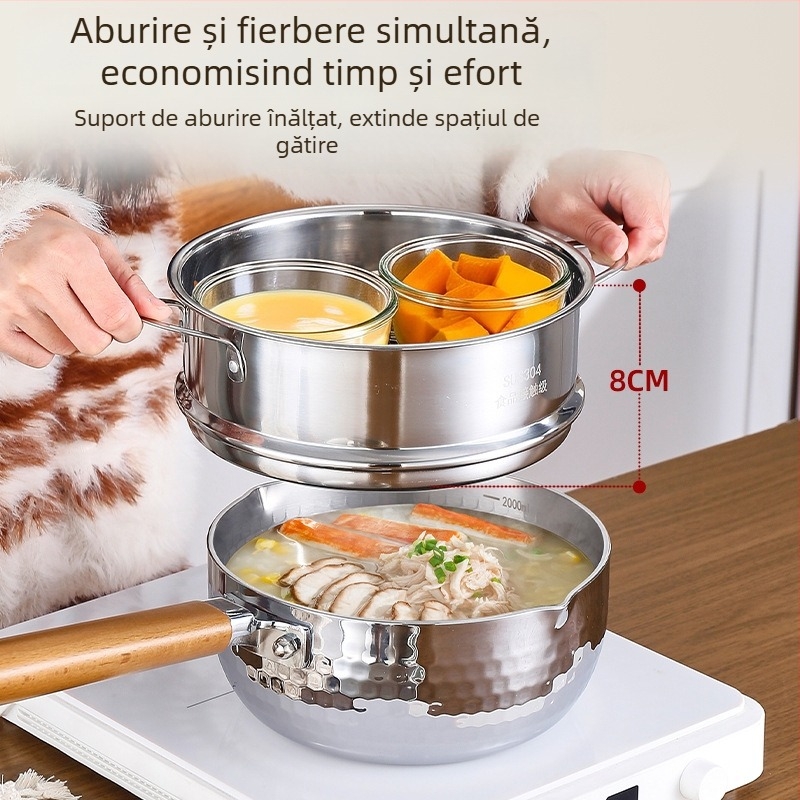 Oală Yukihira din titan neacoperit, mică oală pentru lapte, all-in-one pentru gătit tăiței și gătit la abur, oală pentru supă de copii și hrană pentru bebeluși