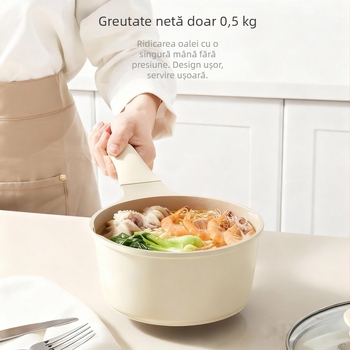 Red Chef oală ceramică pentru lapte pentru o singură porție – vas pentru hrana bebelușilor, neacoperită, capac din sticlă, fără aluminiu, 16/18/20 cm