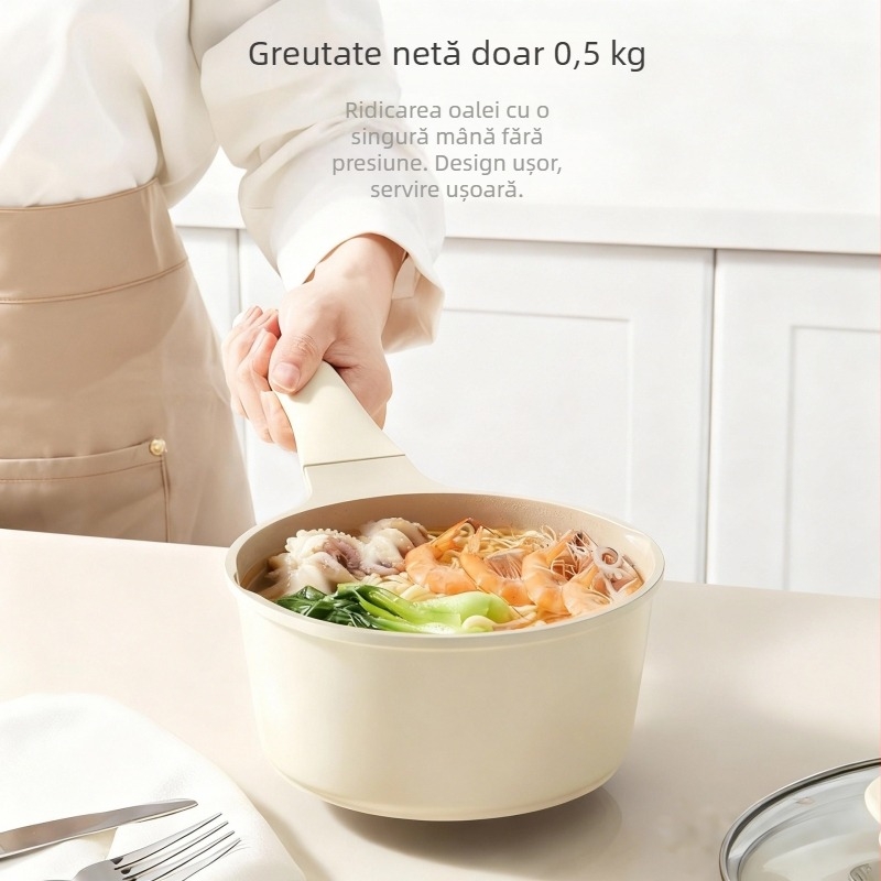 Red Chef oală ceramică pentru lapte pentru o singură porție – vas pentru hrana bebelușilor, neacoperită, capac din sticlă, fără aluminiu, 16/18/20 cm