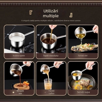 Oală de lapte din oțel inoxidabil 316, cu mâner lung și strat antiaderent, lingură pentru turnarea uleiului și mică lingură de supă