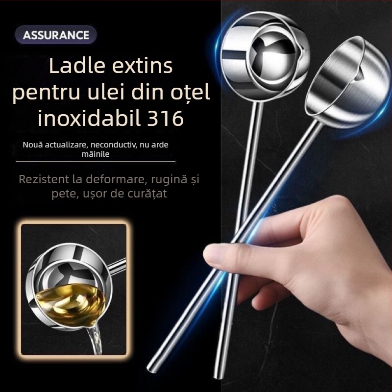 Oală de lapte din oțel inoxidabil 316, cu mâner lung și strat antiaderent, lingură pentru turnarea uleiului și mică lingură de supă