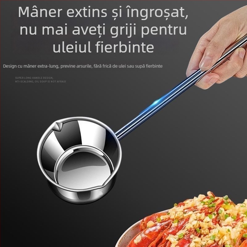 Oală de lapte din oțel inoxidabil 316, cu mâner lung și strat antiaderent, lingură pentru turnarea uleiului și mică lingură de supă