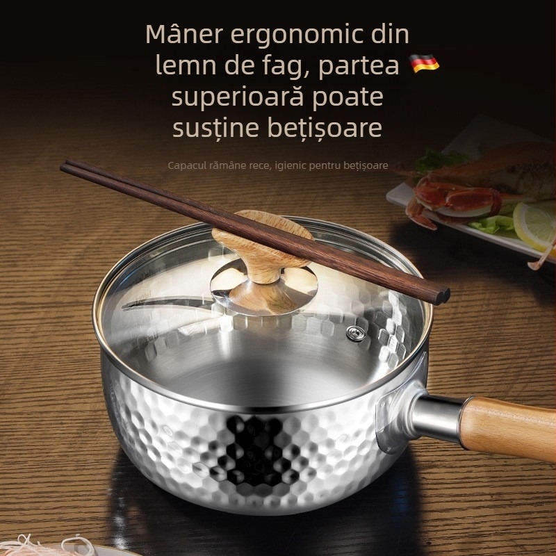 Oală Yukihira din oțel inoxidabil 304, trei straturi, clasă pentru contact cu alimentele, cu marcaje de măsură, uz casnic, fără strat de acoperire, potrivită pentru hrana bebelușilor