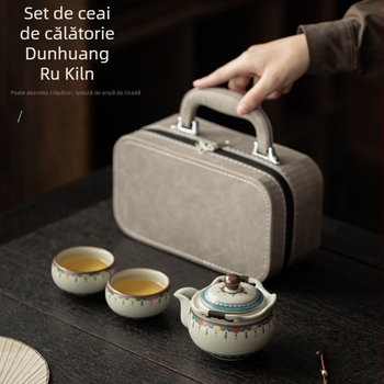 Set de ceai ceramic portabil, cu 1 ceainic și 2 cești, pentru călătorii și utilizare în aer liber