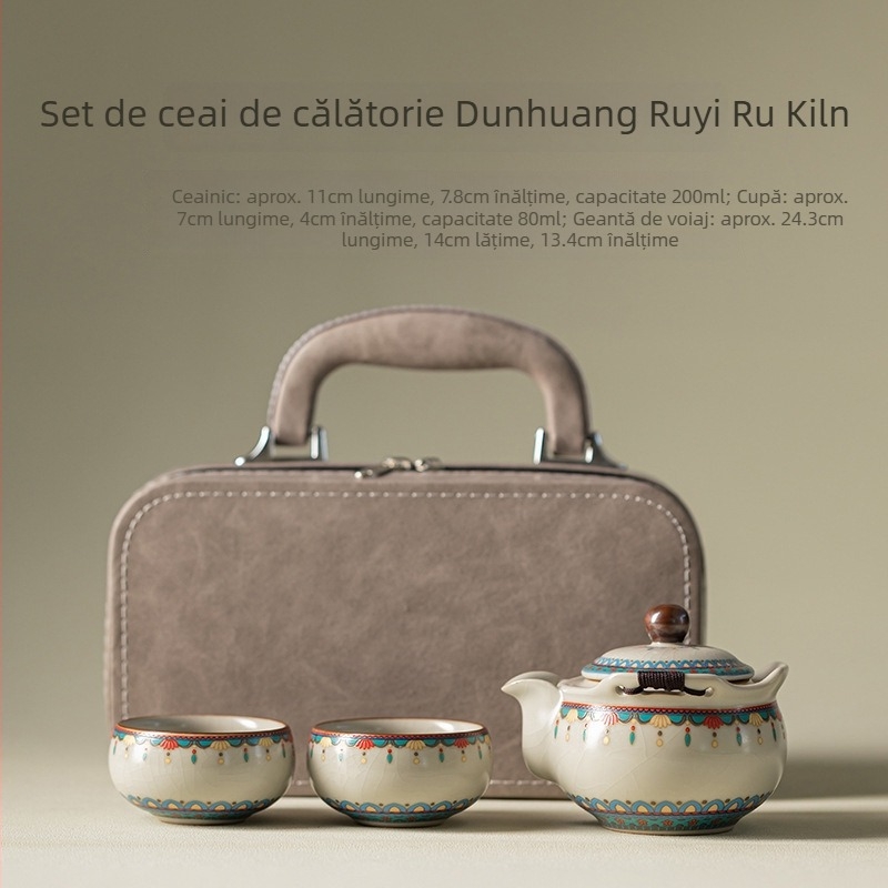 Set de ceai ceramic portabil, cu 1 ceainic și 2 cești, pentru călătorii și utilizare în aer liber