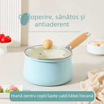 Oală ceramică mică pentru lapte, cu suprafață antiaderentă îngroșată, vas pentru hrana bebelușilor, oală de bucătărie pentru tăiței instant, fund plat