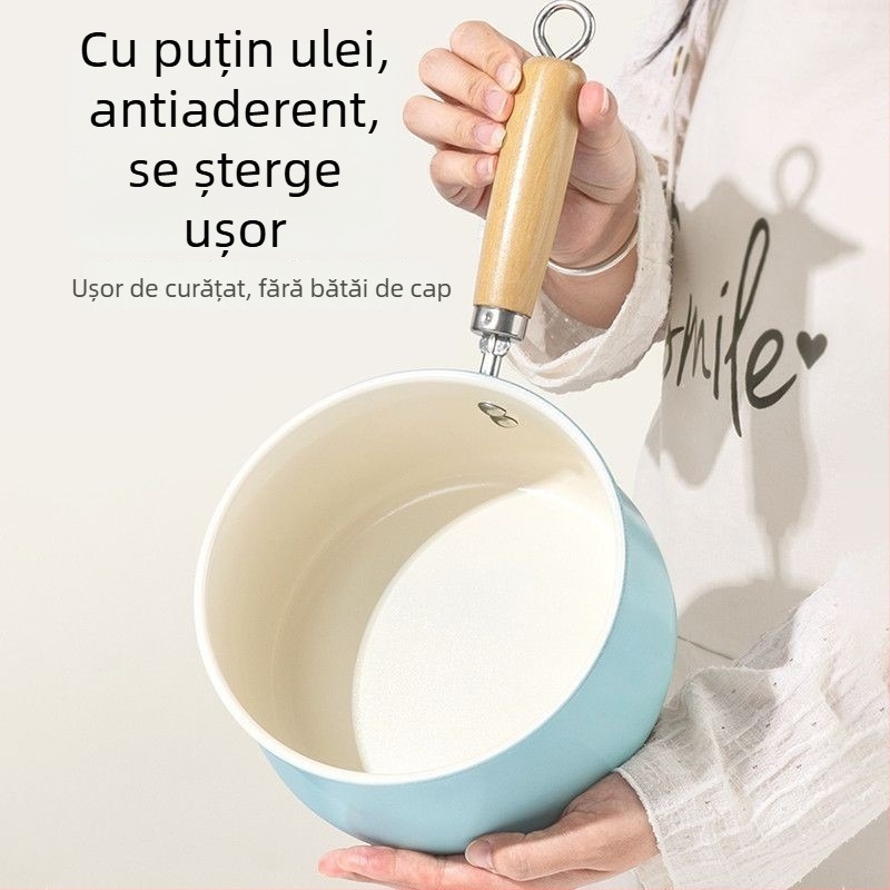 Oală ceramică mică pentru lapte, cu suprafață antiaderentă îngroșată, vas pentru hrana bebelușilor, oală de bucătărie pentru tăiței instant, fund plat