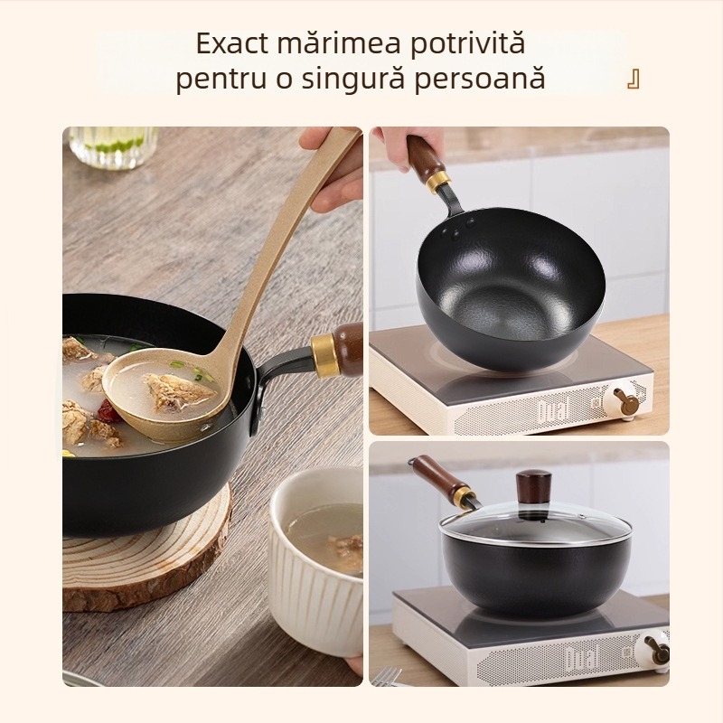 Oală mică din fontă, turnată manual, pentru porții individuale, oală pentru ouă și friptură, capac din sticlă, design minimalist modern