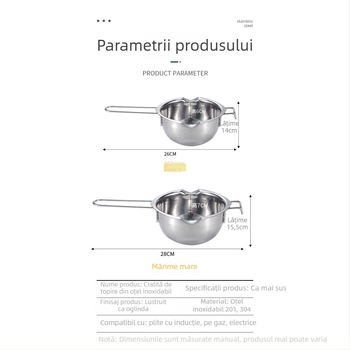 Oală din oțel inoxidabil pentru topirea untului, brânzei și ciocolatei, cu baie de apă – vas de încălzire pentru cofetărie