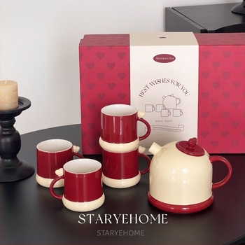 Starye Starry Home Set ceai din porțelan inimă în cutie cadou, 4 persoane, 780 ml