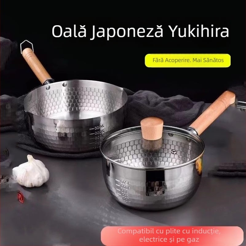 Oală Yukihira din oțel inoxidabil, stil japonez, pentru supe, terci, tăiței și lapte