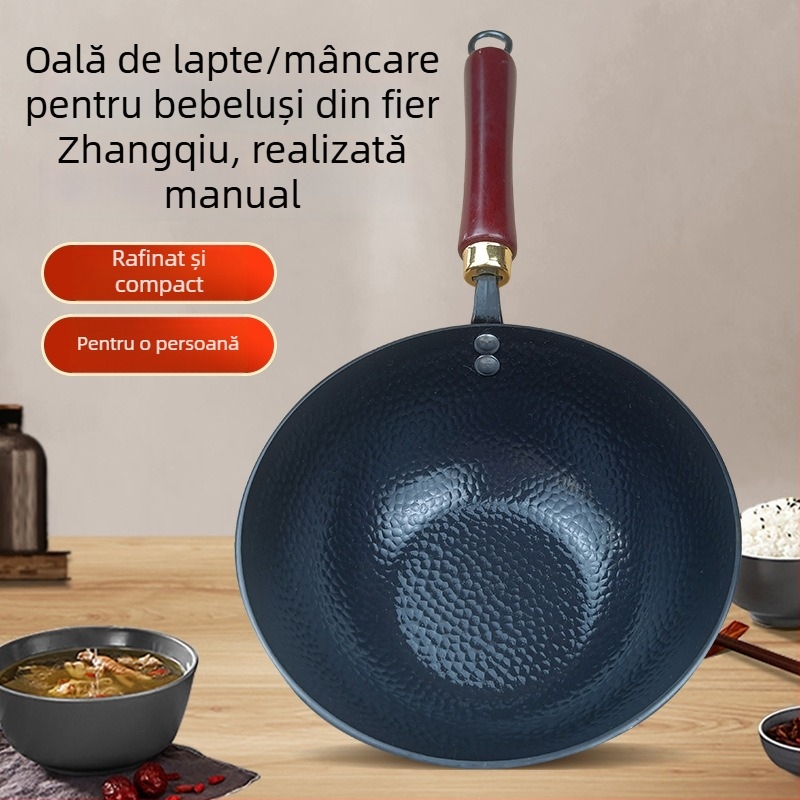 Oală mică de lapte, fabricată manual, fontă neacoperită, multifuncțională pentru gătit și prăjit, destinată hranei bebelușilor