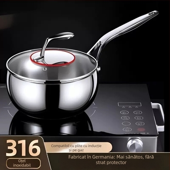 Oală de lapte din oțel inoxidabil 316, corp lat, compatibilă cu inducția, încălzitor universal de lapte, potrivită pentru noodles, tocană și preparate