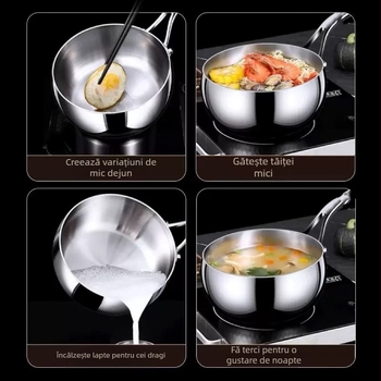 Oală de lapte din oțel inoxidabil 316, corp lat, compatibilă cu inducția, încălzitor universal de lapte, potrivită pentru noodles, tocană și preparate