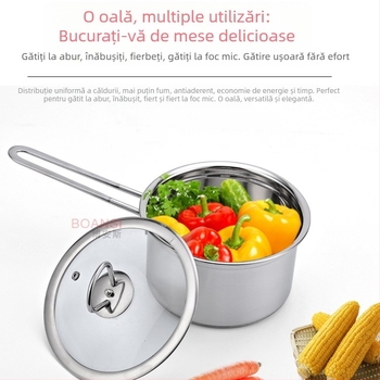 Oală din oțel inoxidabil pentru lapte și oală mică de supă, cu fund gros, compatibilă cu plita cu inducție.