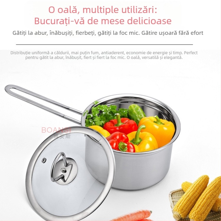 Oală din oțel inoxidabil pentru lapte și oală mică de supă, cu fund gros, compatibilă cu plita cu inducție.