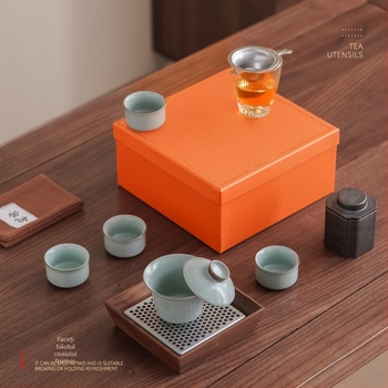 Set de ceai din porțelan, set mic în cutie cadou cu boluri de ceai cu capac și căni, stil modern minimalist, pentru 6 persoane
