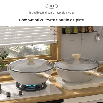 Tigaie cu piatră Maifan, antiaderentă, fără fum, wok, oală pentru supă și oală pentru lapte, universală pentru toate plitele