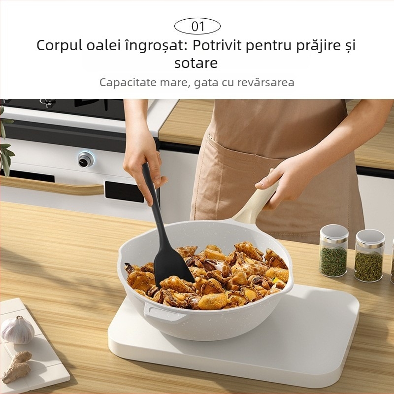 Tigaie cu piatră Maifan, antiaderentă, fără fum, wok, oală pentru supă și oală pentru lapte, universală pentru toate plitele