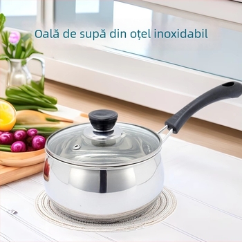 Oală din oțel inoxidabil pentru lapte, hrană pentru bebeluși și tăiței, oală de bucătărie versatilă cu mâner unic