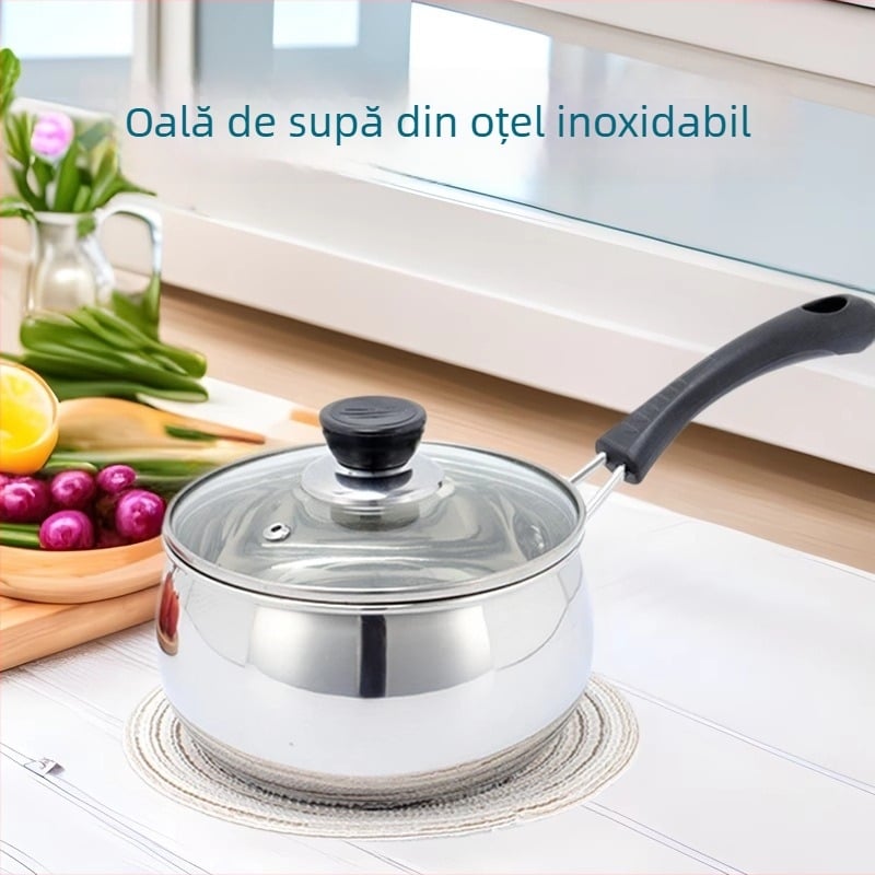 Oală din oțel inoxidabil pentru lapte, hrană pentru bebeluși și tăiței, oală de bucătărie versatilă cu mâner unic