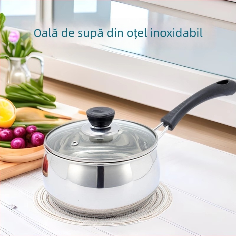 Oală din oțel inoxidabil pentru lapte, hrană pentru bebeluși și tăiței, oală de bucătărie versatilă cu mâner unic