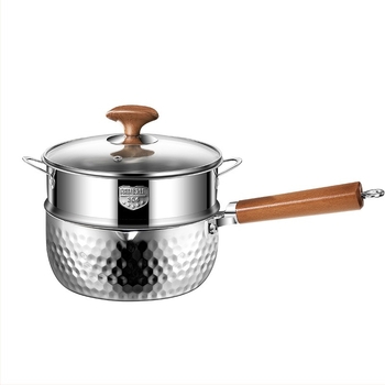 Oală Yukihira din oțel inoxidabil 316L, cu mai multe straturi, neacoperită, pereți groși, pentru lapte și mâncare pentru sugari, gătire la aburi, gătit de tăiței și supă