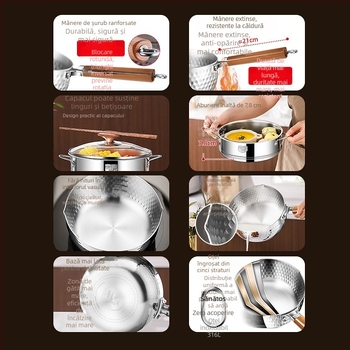 Oală Yukihira din oțel inoxidabil 316L, cu mai multe straturi, neacoperită, pereți groși, pentru lapte și mâncare pentru sugari, gătire la aburi, gătit de tăiței și supă