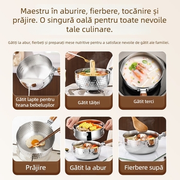 Oală Yukihira din oțel inoxidabil 316L, cu mai multe straturi, neacoperită, pereți groși, pentru lapte și mâncare pentru sugari, gătire la aburi, gătit de tăiței și supă