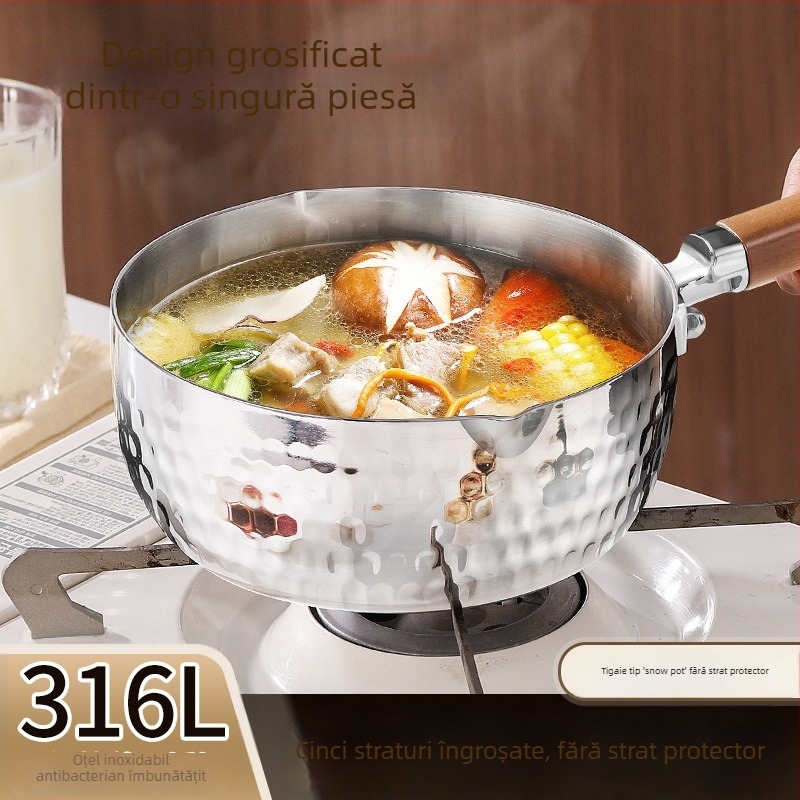 Oală Yukihira din oțel inoxidabil 316L, cu mai multe straturi, neacoperită, pereți groși, pentru lapte și mâncare pentru sugari, gătire la aburi, gătit de tăiței și supă