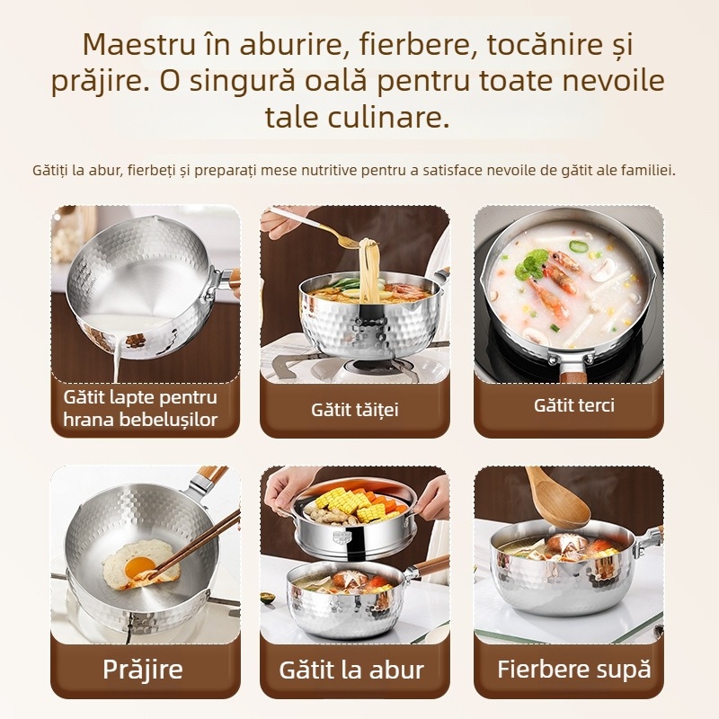 Oală Yukihira din oțel inoxidabil 316L, cu mai multe straturi, neacoperită, pereți groși, pentru lapte și mâncare pentru sugari, gătire la aburi, gătit de tăiței și supă