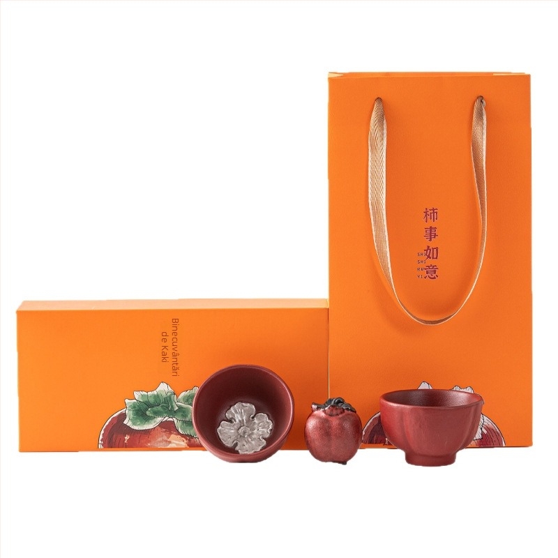 Set de cești de ceai din porțelan roșu, stil chinezesc, cadou pentru casă și birou